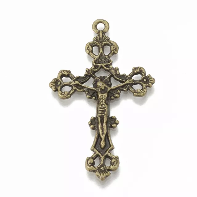 10 x Tibetan Antique Bronze Colour Crucifix Cross Pendant Charm 43mm x 26mm CR13