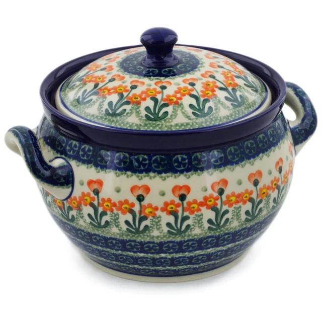 Polish Pottery Tureen 55 oz Ceramika Artystyczna Peach Spring Daisy