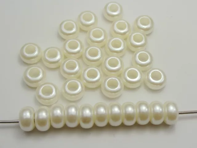 100 Ivory Acrylic Faux Pearl Rondelle Spacer Beads With Large 5mm Hole
