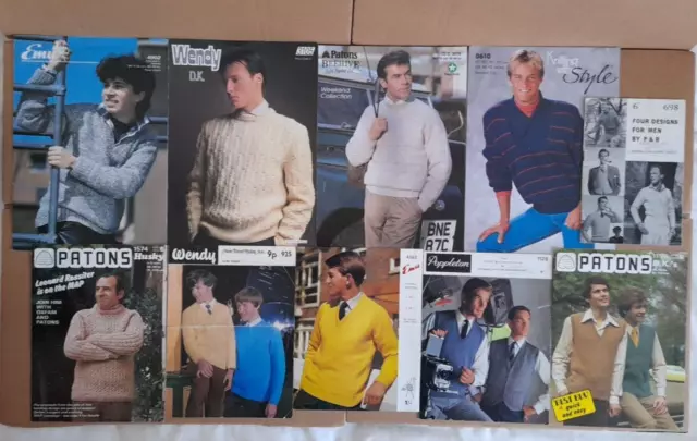 9 Vintage knitting pattern bundle for Men sweaters, tank top, waistcoat ORIGINAL