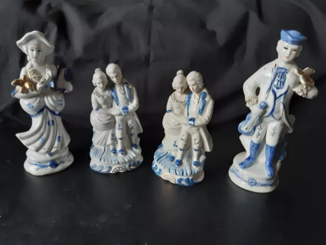 VINTAGE PORCELAIN Blue&white Figurines Set Of 4 £19.00 - PicClick UK