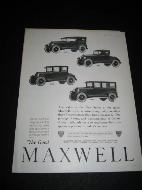 1922 Ad MAXWELL MOTOR Car FOUR MODELS Advertising Magazine print ADVERTISEMENT