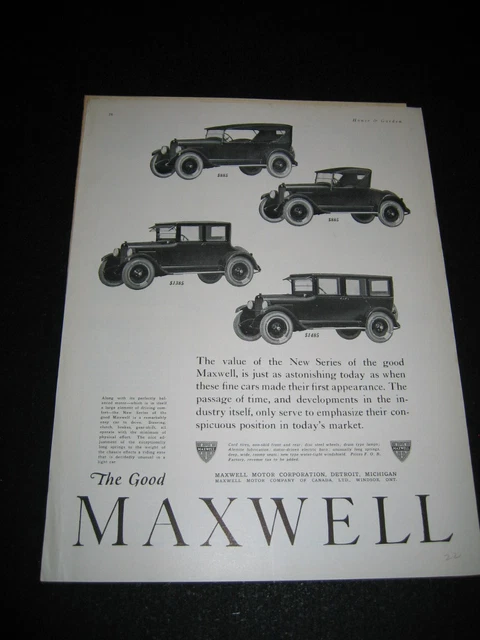 1922 Ad MAXWELL MOTOR Car FOUR MODELS Advertising Magazine print ADVERTISEMENT
