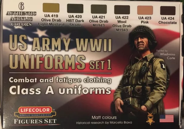 m LIFECOLOR CS.17 - Set 6 Colori Acrilici - US ARMY WWII UNIFORMS - Set 1