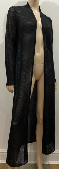 EILEEN FISHER schwarz 100 % Wolle offene vorne langärmelige Strickjacke in voller Länge Top S