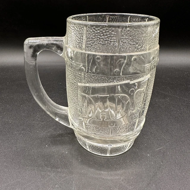 Vintage Dad's Root Beer Float 5.25" Tall Very Heavy Embossed Clear Glass Mug EUC