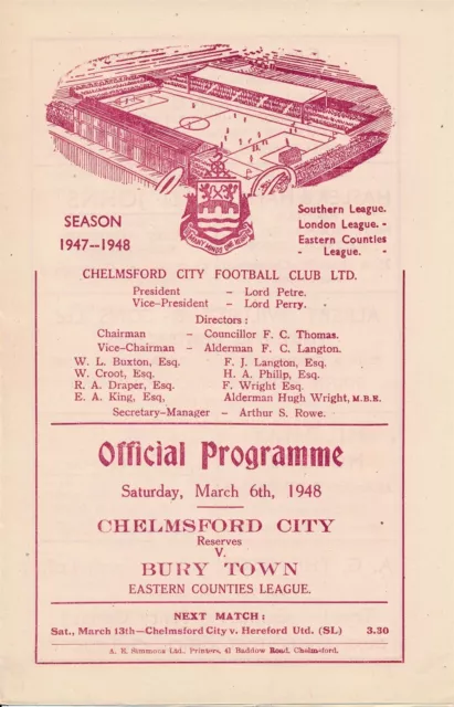 Chelmsford City v Bury Town (Eastern Counties League) 1947/1948