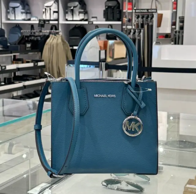 Michael Kors Mercer Medium Satchel Messenger Leather Bag Teal