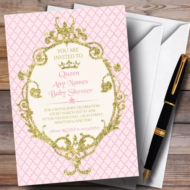 Gold & Pink Crown Princess Invitations Baby Shower Invitations