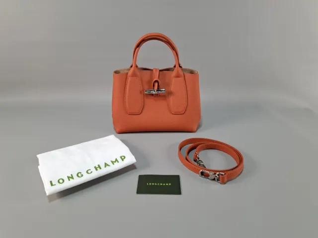 NWT Longchamp Roseau Top Handle S Small BRICK Orange Leather Crossbody Tote Bag