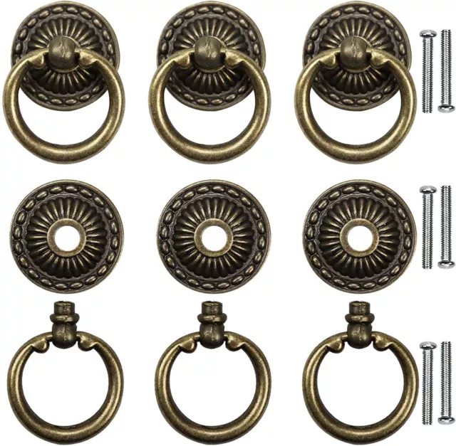 Chris.W 6pcs Vintage Bronze Drop Ring Knobs Pulls Handles for Dresser Drawer USA