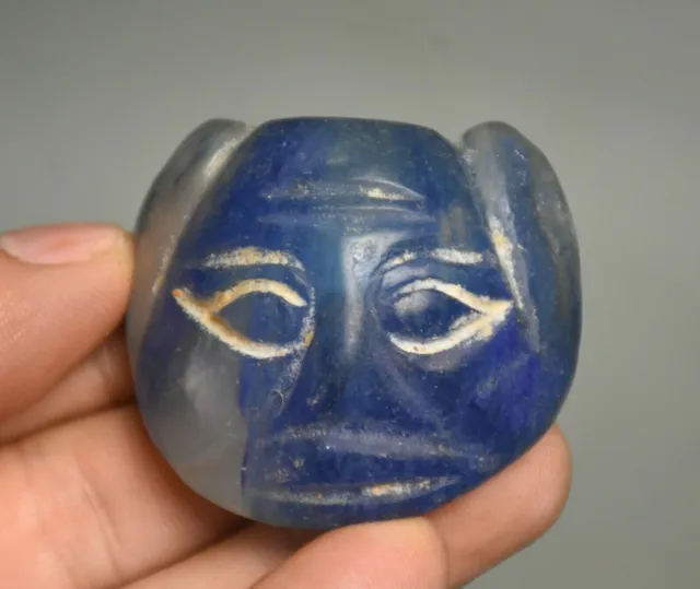 5CM China Hongshan Culture Blue Crystal Carved Sun God Helios Head Pendant H0121