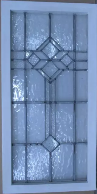 LARGE OLD ENGLISH LEADED STAINED GLASS WINDOW Simple Geometric 32.75" x 16.25"