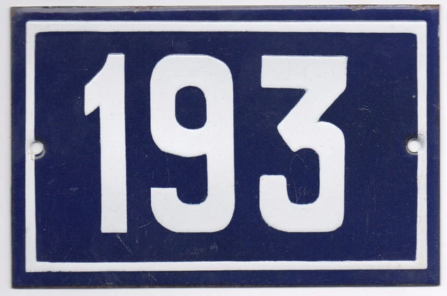 Old blue French house number 193 door gate plate plaque enamel steel metal sign