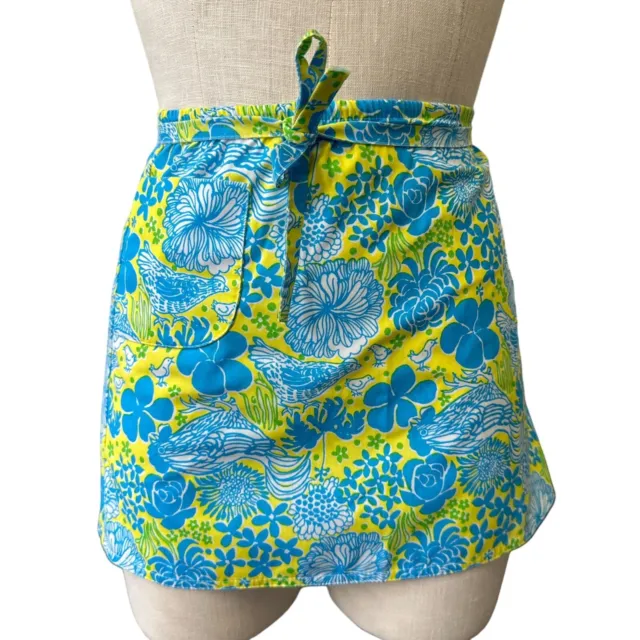 Vtg 70s The Minnie Lilly Pulitzer Blue Green Chicken Floral Wrap Skirt 5 Girls