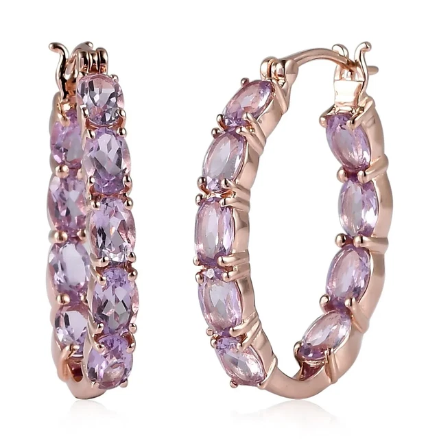 Amethyst Hoop Earrings in Vermeil Rose Gold Over Sterling Silver 7.50 ctw