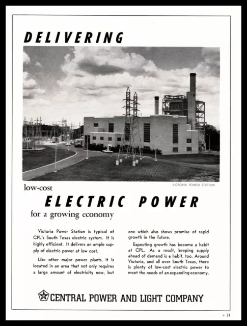 1958 Central Power And Light Company Victoria Texas Power Station Photo Print Ad