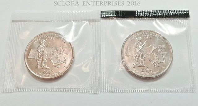 2000 P & D Massachusetts Quarter Set (2 Coins)  *MINT CELLO*  **FREE SHIPPING**