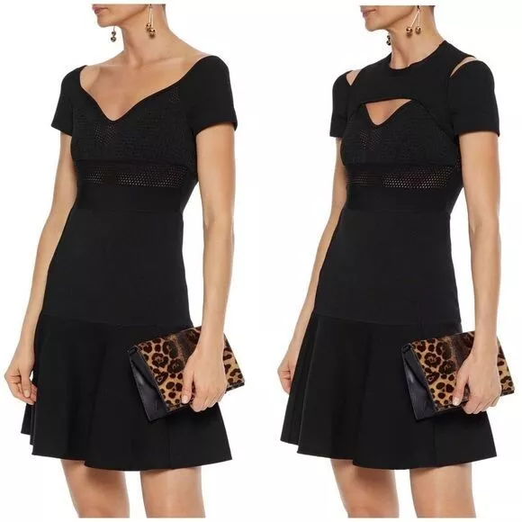 NWT Valentino Layered Cut Out Stretch Knit Mini Dress Black LBD Sz M