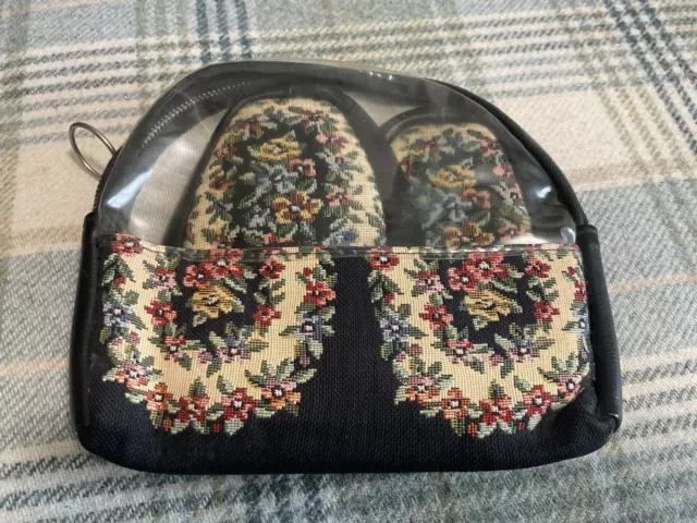 Pretty Polly Casuals Vintage Tapestry Look Black Fold Away Slippers Medium 3-5 ?