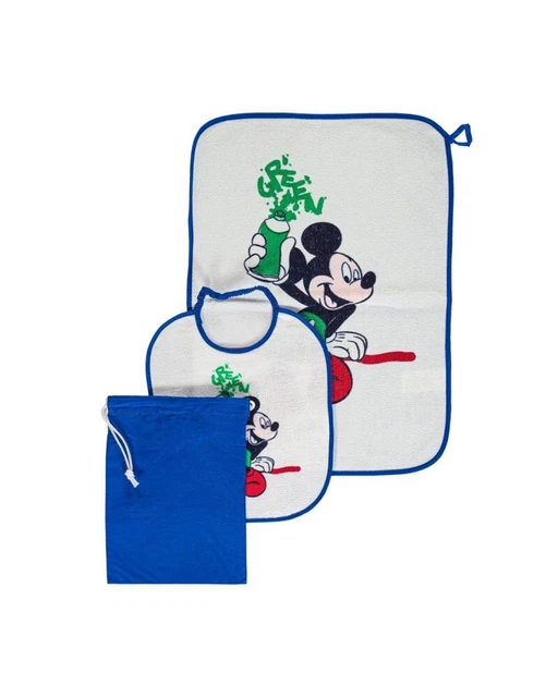 Set Asilo Disney Mickey Mouse Cotone e Plastica Confezione 3 Pezzi WX2014