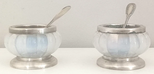 ANCIEN SALERON EN Métal Argenté et verre Avec Petite Cuillère 🥄 EUR 6,76 - FR