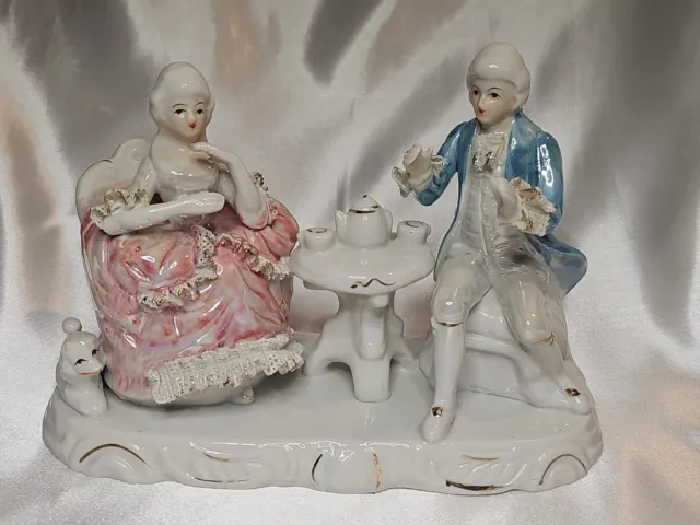 Porzellan Figur Rokoko Paar Figurengruppe Abend Tee Sculptur Paar 16 x 22x 10 cm