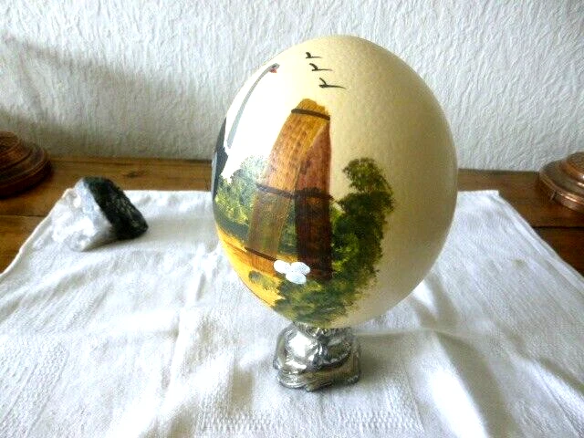 Oeuf d'Autruche, Socle en Bronze et Marbre Blanc Fin XIXè Début XXè H