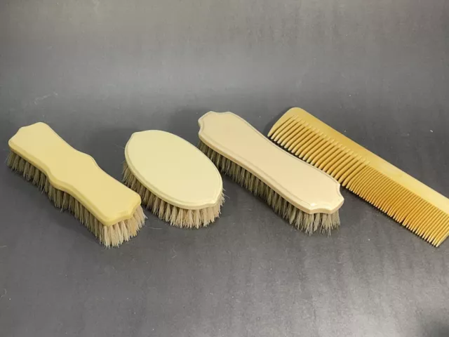 Vintage French Ivory Celluloid Pyralin Lint Clothing  Brushes Lot Vanity  1920s