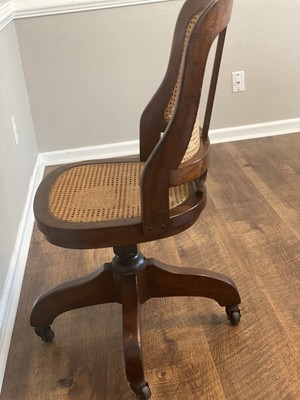 Antique chair cane wood banker lawyer desk office rolling, swivel, adjustable 4