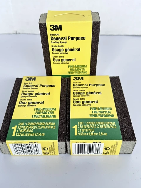 3 Pk All-Purpose 2-5/8 x 3-3/4 x 1 Medium / Fine Sanding Sponge Dual Grit