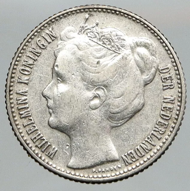 1909 Netherlands Kingdom Queen WILHELMINA Old 1/2 Half Gulden Silver Coin i93076