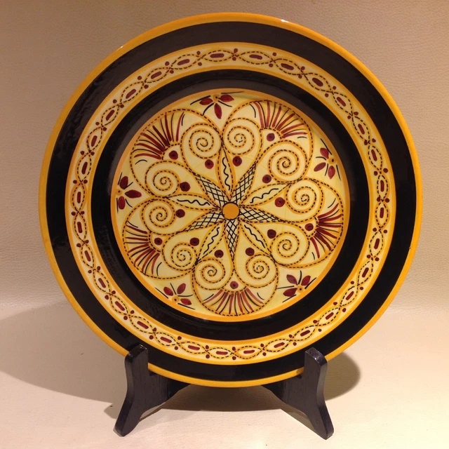Ancienne assiette plate faience HB Quimper F:176-D:789,decor géométrique, rosace