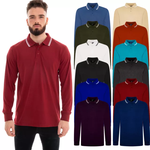 River Road Mens Polo Long Sleeve T-Shirt Tipping Collar Smart Casual Shirt Tops