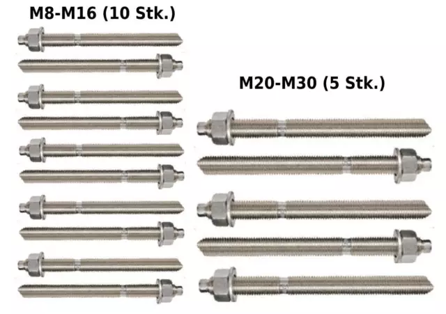 Ankerstangen Set M8-M30 / Schwerlast Verbundanker Stahl Verzinkt / Edelstahl A4