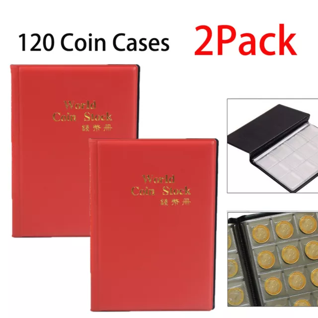 2X Collecting 120 Pockets World Coin Collection Storage Holder Money Album Red
