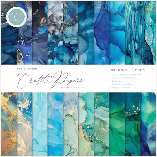 Craft Consortium Double-Sided Paper Pad 12"X12" 30 pack  Ink Drops - Ocean, 20 D