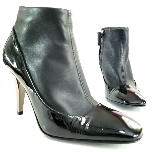 GIUSEPPE ZANOTTI Black Patent Leather Ankle Boots Silver Heels Shoes Size 6 36