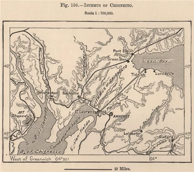 Isthmus of Chignecto. New Brunswick. Nova Scotia. Canada 1885 old antique map