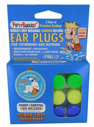 Putty Buddies 3 Pair with Case Floating Mouldable Silicone for Swimming/Bathing