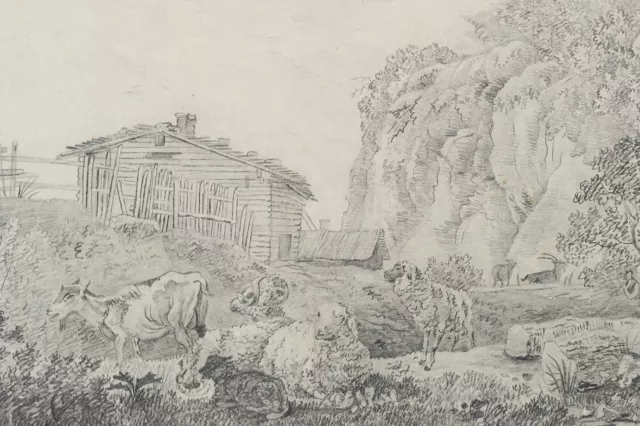 Landschaft mit rastenden Ziegen und Schafen vor Felswand,  1 Unbekannt (19.Jhd) 3