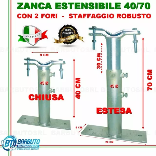 Zanca Tipo Emilia 40/70 Cm Telescopica Regolabile,Staffa X Antenna-Made In Italy