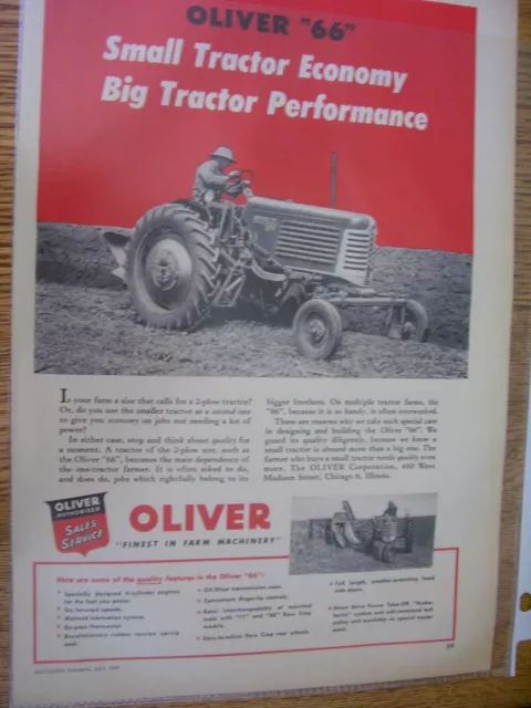 Vintage  Oliver Corp Advertising Page -# 66 Tractor & Picker - 1951