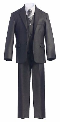 Magen Boys charcoal FORMAL SLIM FIT suit 7 pc set coat,vest,pant,shirt,clip tie