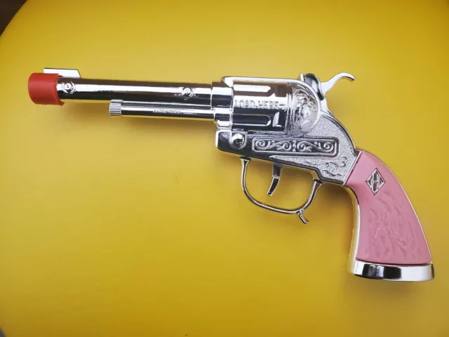 Vintage Halco Metal Die Cast Toy Cap Gun Pistol Pink Handle Pop