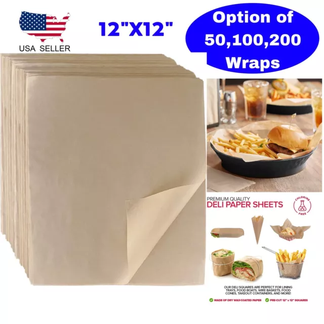 Brown Deli Wrap Wax Coated Sandwich Wrap Paper Sheets Basket Liner 12x12"