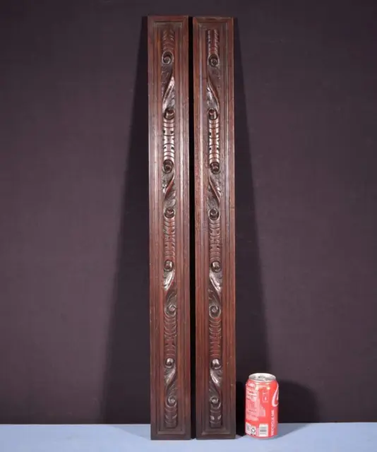 33" Pair of French Antique Trim Posts/Pillars Highly Carved Oak Salvage