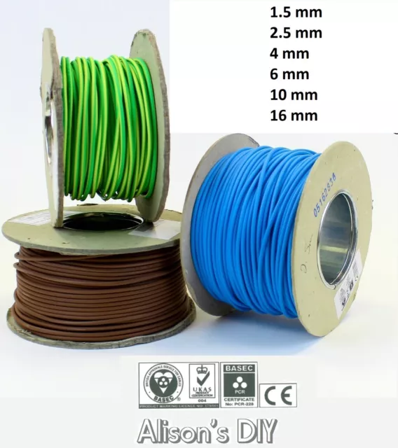 Single Core Conduit Cable 6491X Blue Brown Earth Yellow / Green Wire 1.5 - 16 mm