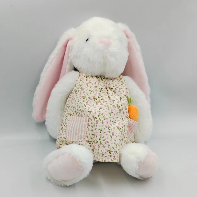 Doudou peluche lapin blanc rose fleurs carotte DELHAIZE - 32024