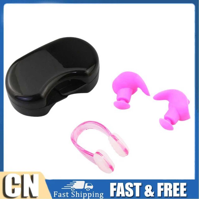 Juego de tapones para los oídos de silicona suave con clip para nariz tapones para los oídos insonorizados (rosa)